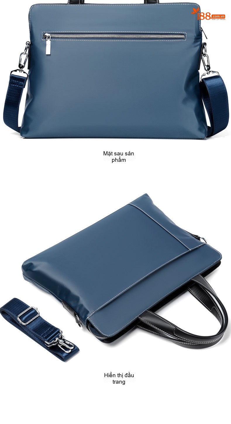 Túi Xách Tay Nam Vải Oxford Chống Nước Đựng Laptop Công Sở Đeo Chéo Màu Đen, Xanh Navy chi tiết 30