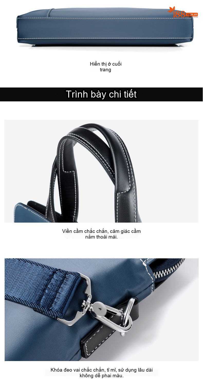 Túi Xách Tay Nam Vải Oxford Chống Nước Đựng Laptop Công Sở Đeo Chéo Màu Đen, Xanh Navy chi tiết 31