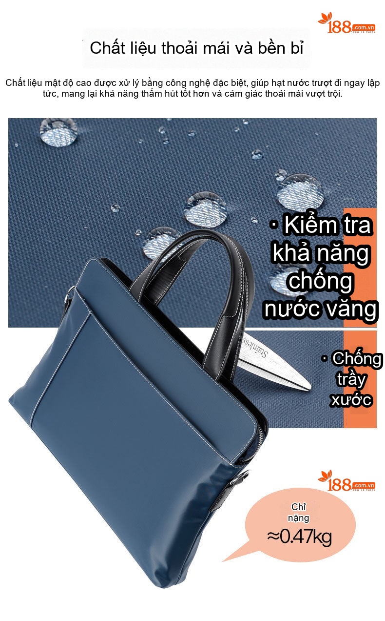 Túi Xách Tay Nam Vải Oxford Chống Nước Đựng Laptop Công Sở Đeo Chéo Màu Đen, Xanh Navy chi tiết 5