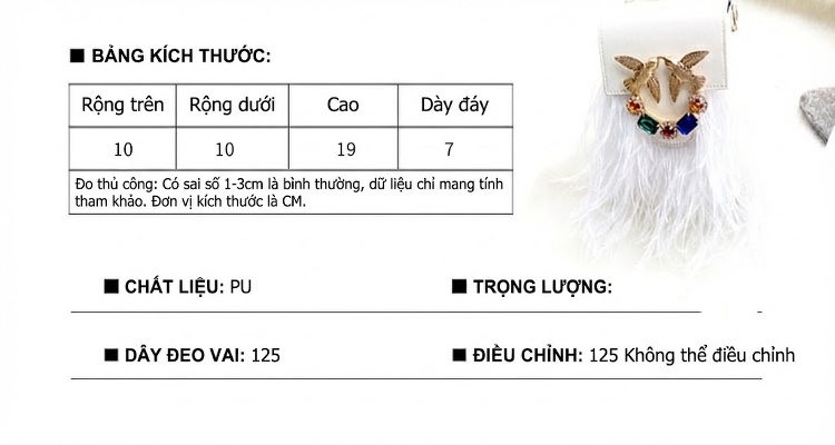 Túi Xách Tay Nữ Bề Mặt Da Bóng Đính Lông Vũ Phong Cách Thời Trang Màu Trắng, Xanh, Vàng, Hồng... chi tiết 11