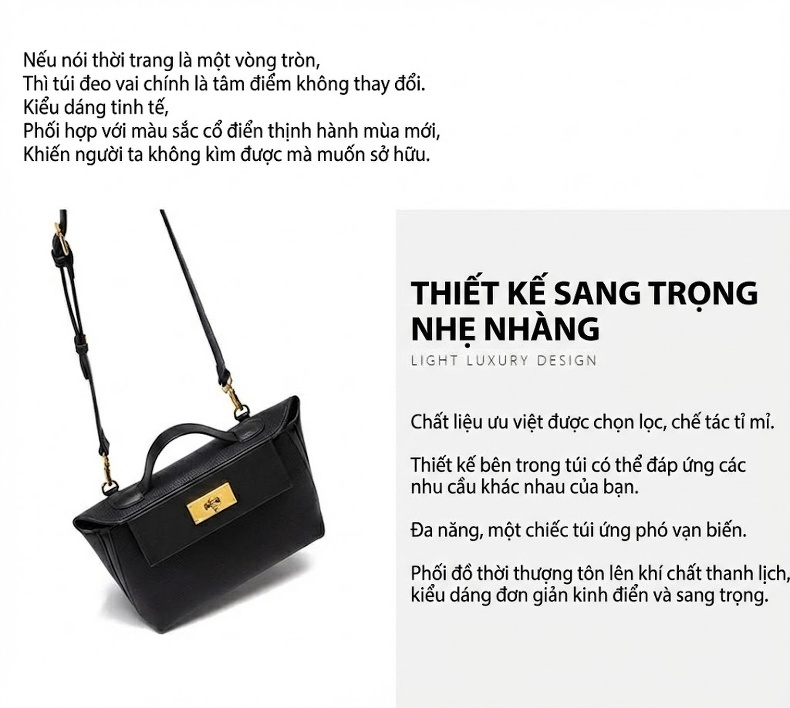 Túi Xách Tay Nữ Cao Cấp Form Bánh Bao Có Dây Đeo Chéo Da Mờ Màu Đen, Trắng, Hồng chi tiết 25