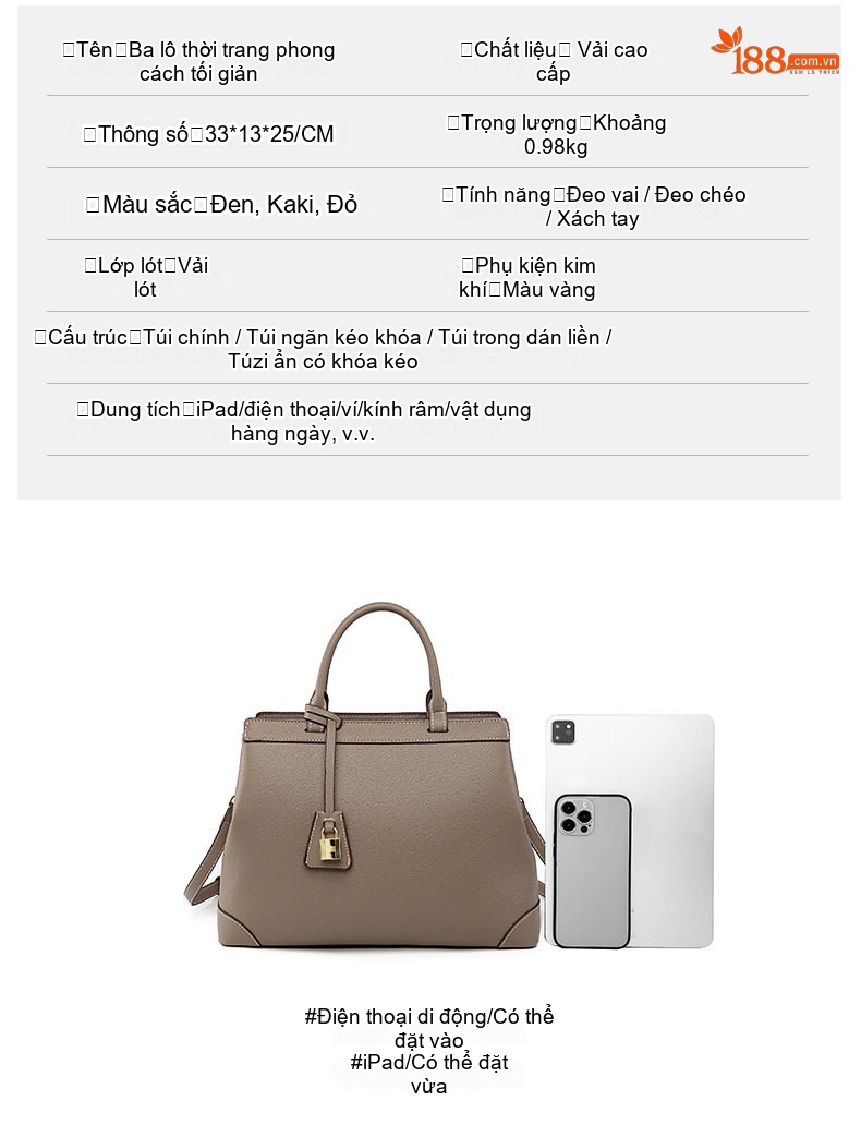 Túi Xách Tay Nữ Công Sở Da Mờ Lớn Đựng Laptop Màu Nâu, Đen, Đỏ chi tiết 5