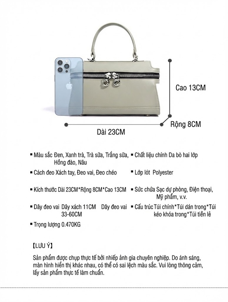Túi Xách Tay Nữ Công Sở Retro Thiết Kế Nhỏ Gọn Đeo Vai Chéo Màu Trắng, Nâu, Đen chi tiết 7
