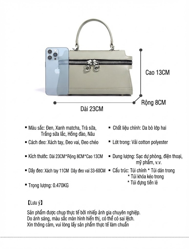 Túi Xách Tay Nữ Công Sở Retro Thiết Kế Nhỏ Gọn Đeo Vai Chéo Màu Trắng, Nâu, Đen chi tiết 29