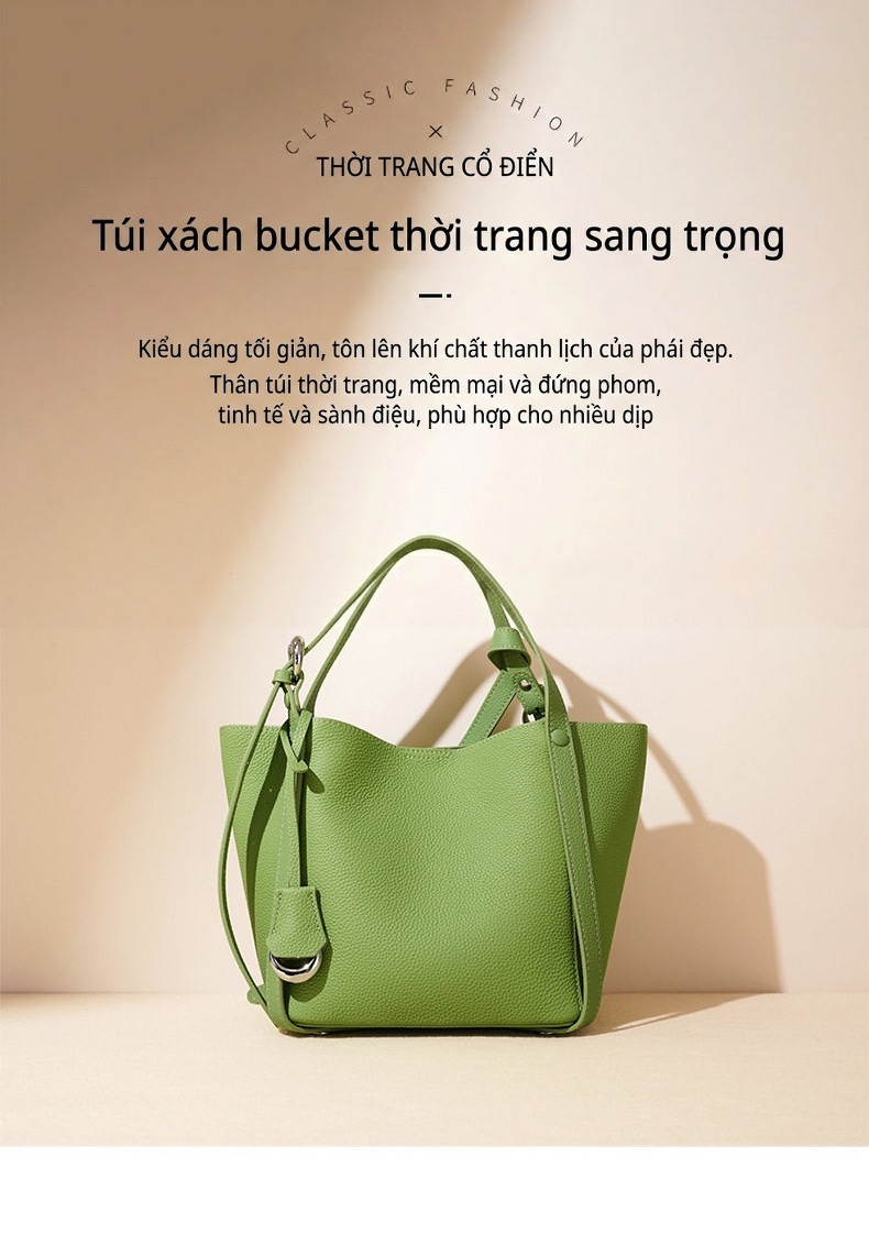 Túi Xách Tay Nữ Da Bề Mặt Hạt Lì Thiết Kế Tối Giản Dung Tích Lớn Đeo Vai Đi Làm Màu Đen, Tím, Xanh Lá, Kem chi tiết 2
