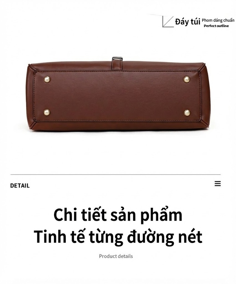 Túi Xách Tay Nữ Da Bò Cao Cấp, Dáng Hộp, Quai Xách và Dây Đeo Màu Caramel chi tiết 15