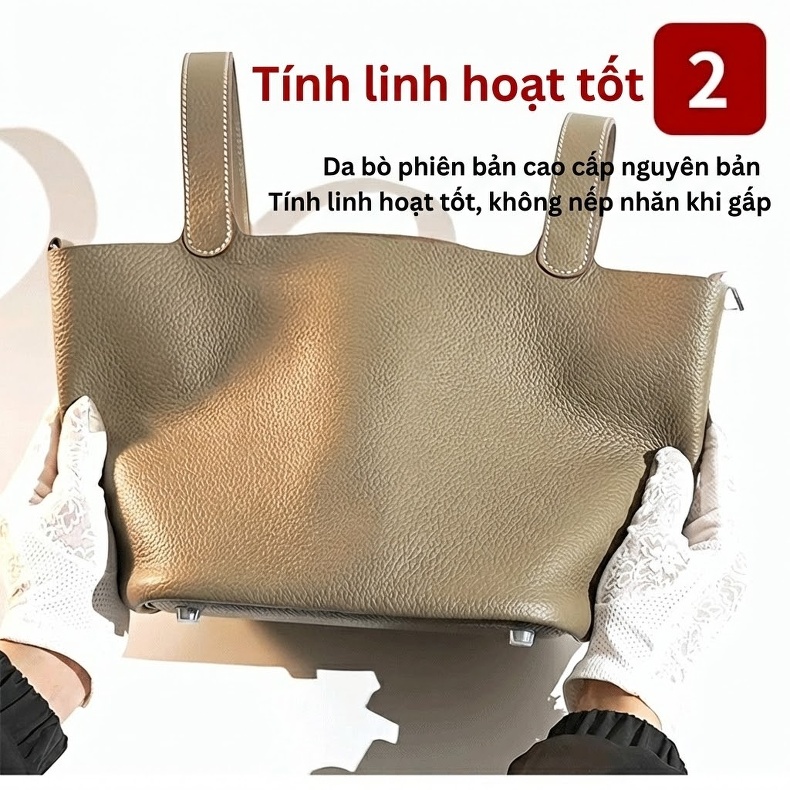 Túi Xách Tay Nữ Da Bò Cao Cấp Dung Tích Lớn Phong Cách Tiểu Thư Màu Nâu, Hồng, Trắng, Xám... chi tiết 5