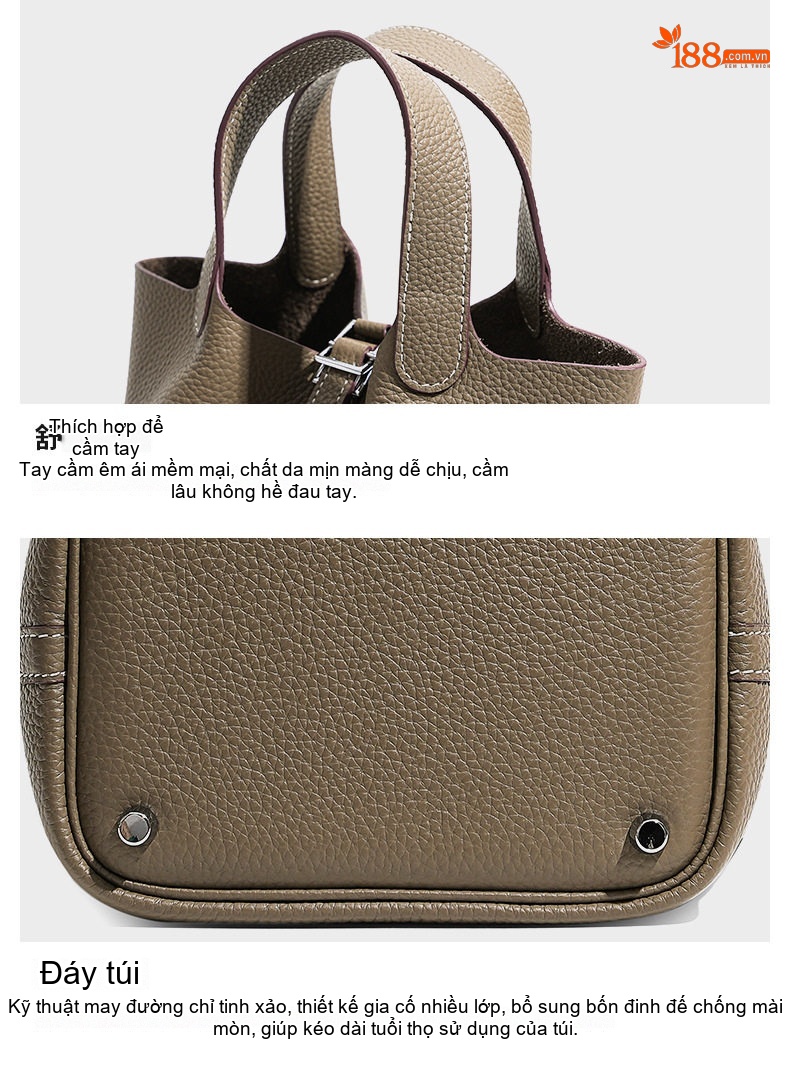 Túi Xách Tay Nữ Da Bò Cao Cấp Dung Tích Lớn Phong Cách Tiểu Thư Màu Nâu, Hồng, Trắng, Xám... chi tiết 31