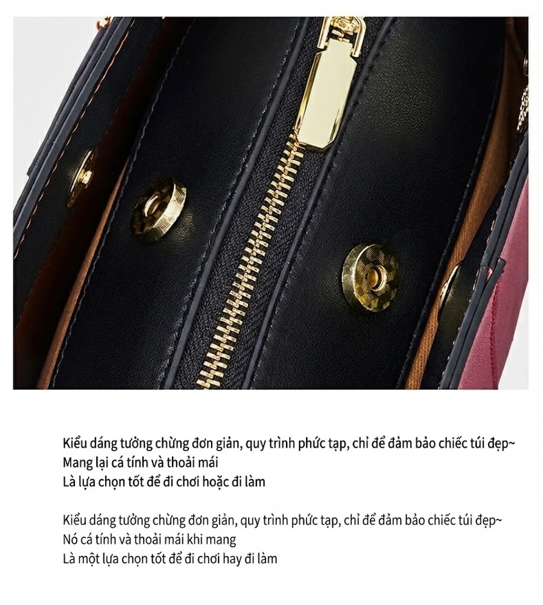 Túi Xách Tay Nữ Da Bò Cao Cấp Phong Cách Quý Phái Màu Đỏ, Đen, Trắng chi tiết 23