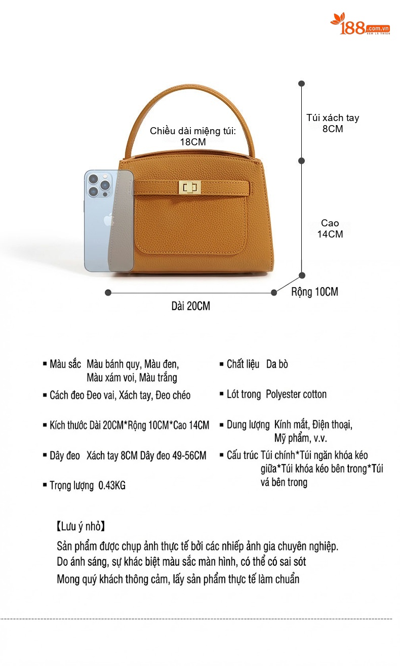 Túi Xách Tay Nữ Da Bò Cao Cấp Thiết Kế Tote Màu Nâu chi tiết 3