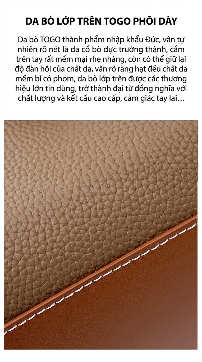 Túi Xách Tay Nữ Da Bò Cao Cấp, Túi Đeo Chéo Nhỏ Nhắn, Túi Đeo Vai Thời Trang Màu Nâu, Xám chi tiết 5