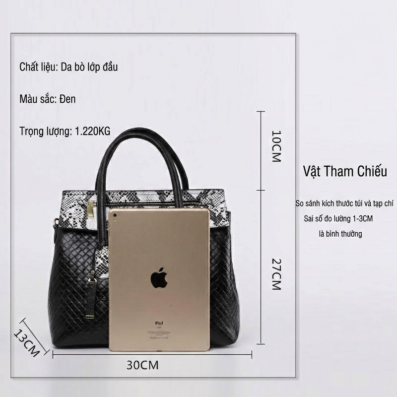 Túi Xách Tay Nữ Da Bò Cao Cấp, Túi Đeo Vai Nữ Da Bò, Túi Tote Nữ Da Bò Dung Tích Lớn Màu Đen