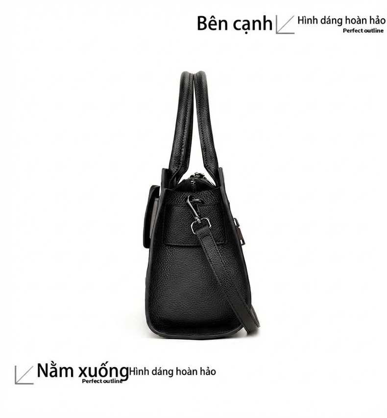 Túi Xách Tay Nữ Da Bò Công Sở Chữ In Nổi Thời Trang Màu Đen chi tiết 13