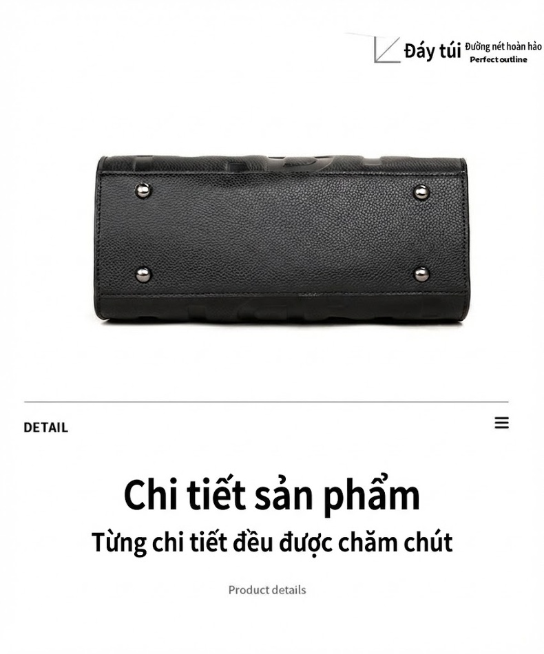 Túi Xách Tay Nữ Da Bò Công Sở Chữ In Nổi Thời Trang Màu Đen chi tiết 15