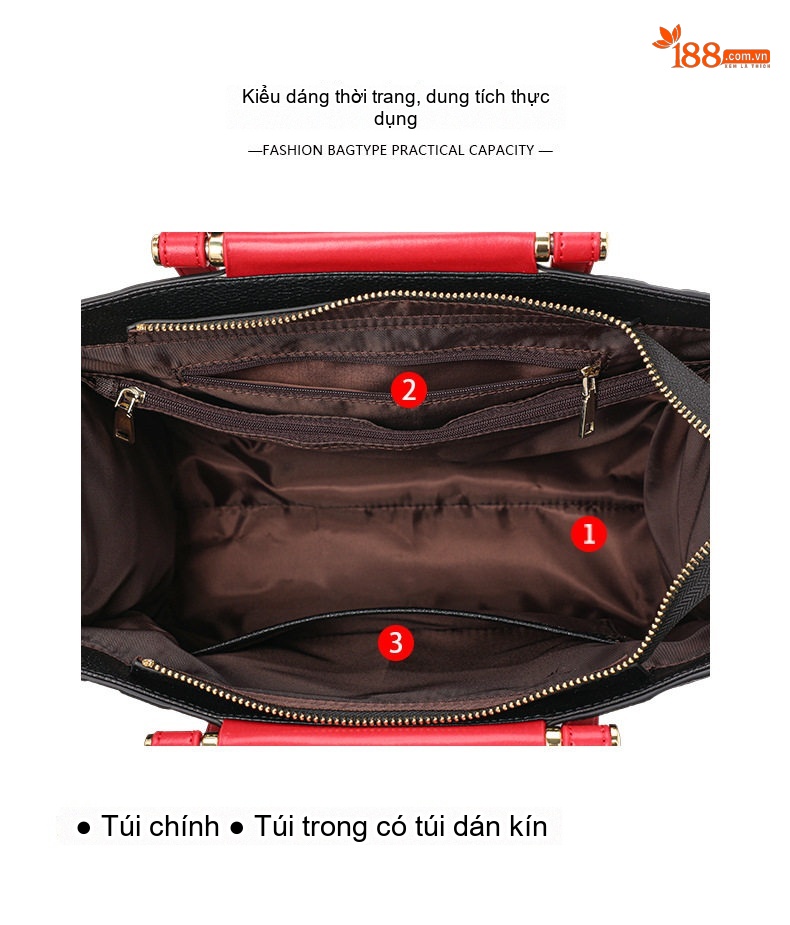 Túi Xách Tay Nữ Da Bò Công Sở Đựng Vừa A4 Màu Đen, Đỏ chi tiết 7