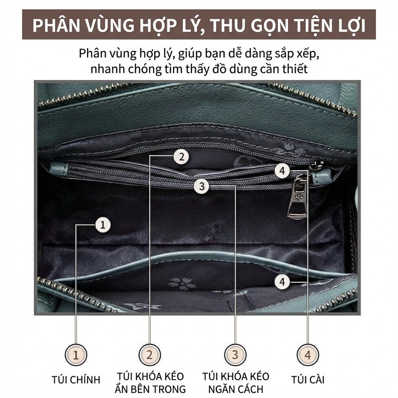 Túi Xách Tay Nữ Da Bò Công Sở Thời Trang Dung Tích Lớn Màu Xanh Dương, Đen