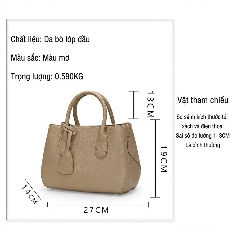 Túi Xách Tay Nữ Da Bò Công Sở Thời Trang Trung Niên Màu Mơ