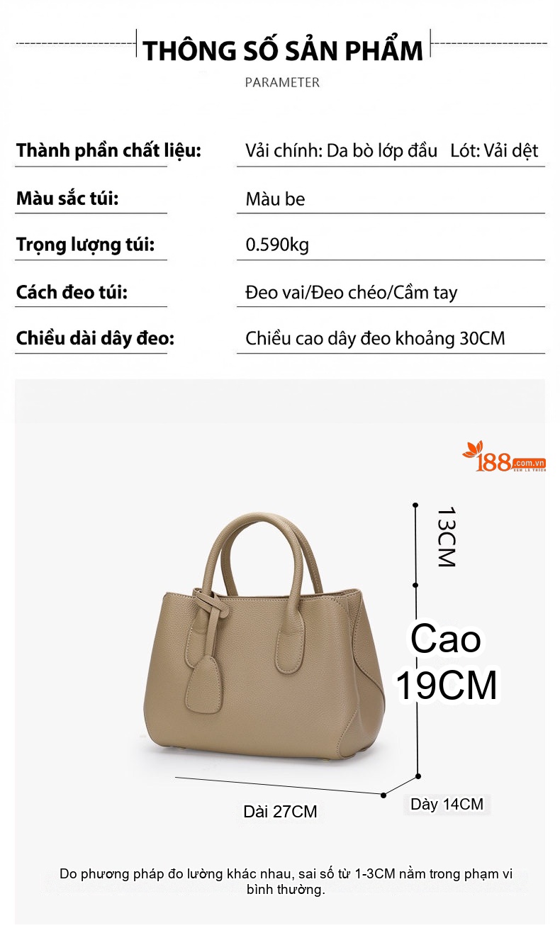 Túi Xách Tay Nữ Da Bò Công Sở Thời Trang Trung Niên Màu Mơ chi tiết 5
