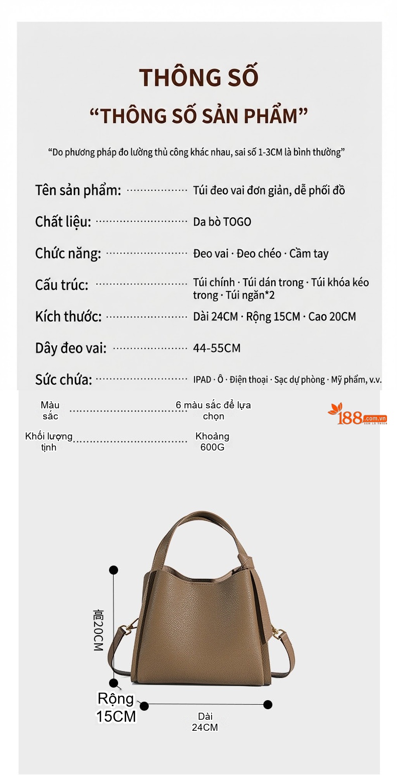 Túi Xách Tay Nữ Da Bò Đa Năng Sức Chứa Lớn Kiểu Dáng Bucket Màu Nâu, Xanh chi tiết 4