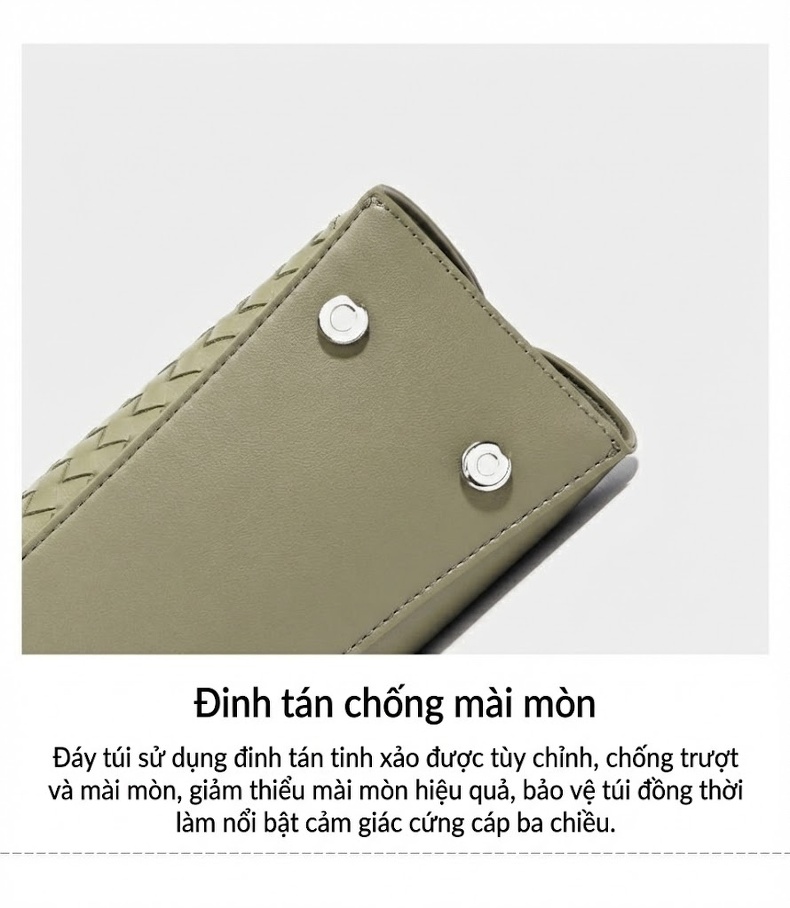 Túi Xách Tay Nữ Da Bò Đan Lưới Sức Chứa Lớn Phong Cách Thanh Lịch Màu Xanh Lá chi tiết 18