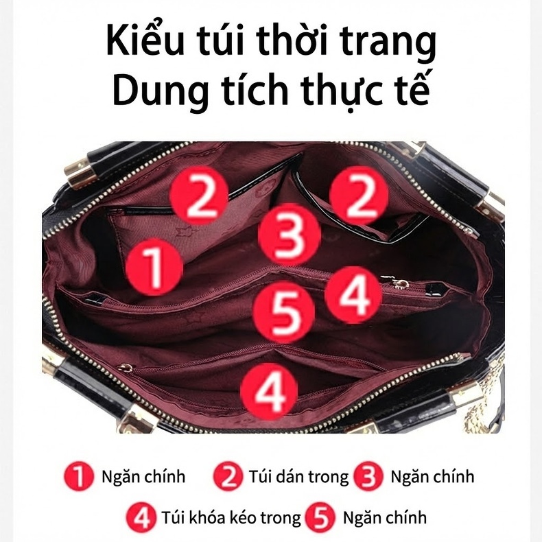 Túi Xách Tay Nữ Da Bò Dáng Công Sở Cỡ Lớn Màu Đen