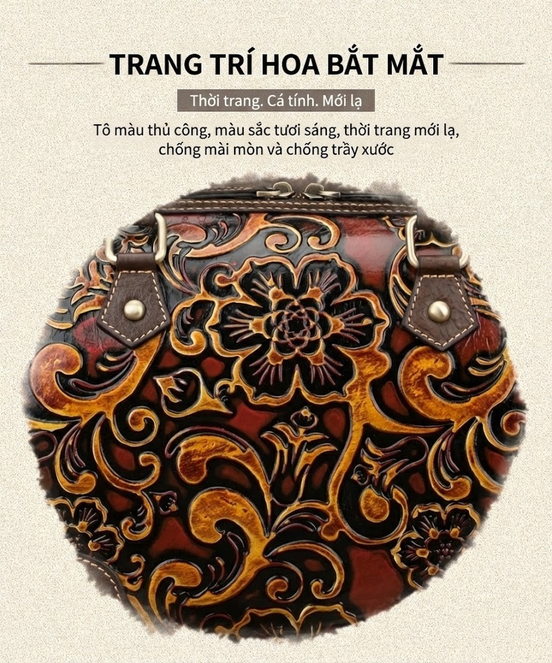 Túi Xách Tay Nữ Da Bò Dáng Gối Hoa Văn Cổ Điển Màu Nâu, Đen, Xanh... chi tiết 2