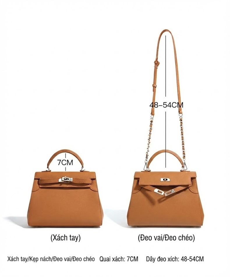 Túi Xách Tay Nữ Da Bò Dáng Kelly Công Sở Lớn Đeo Chéo Màu Nâu, Xanh, Đen, Trắng... chi tiết 10