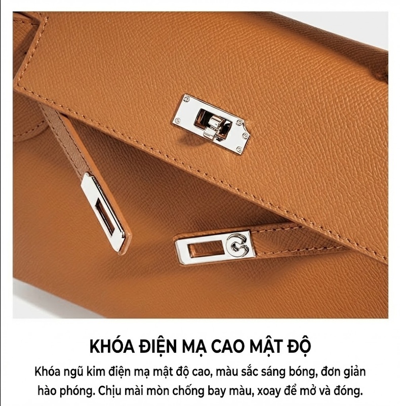 Túi Xách Tay Nữ Da Bò Dáng Kelly Công Sở Lớn Đeo Chéo Màu Nâu, Xanh, Đen, Trắng... chi tiết 13