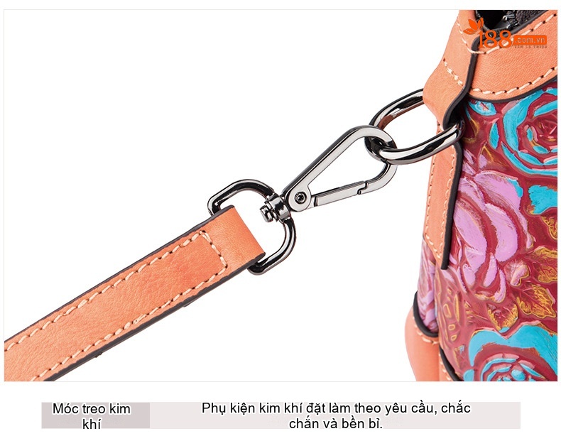 Túi Xách Tay Nữ Da Bò Dáng Lớn Họa Tiết Hoa Màu Cam, Vàng, Hồng, Xanh Dương chi tiết 25
