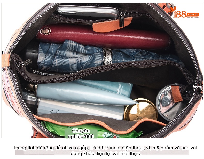 Túi Xách Tay Nữ Da Bò Dáng Lớn Họa Tiết Hoa Màu Cam, Vàng, Hồng, Xanh Dương chi tiết 28