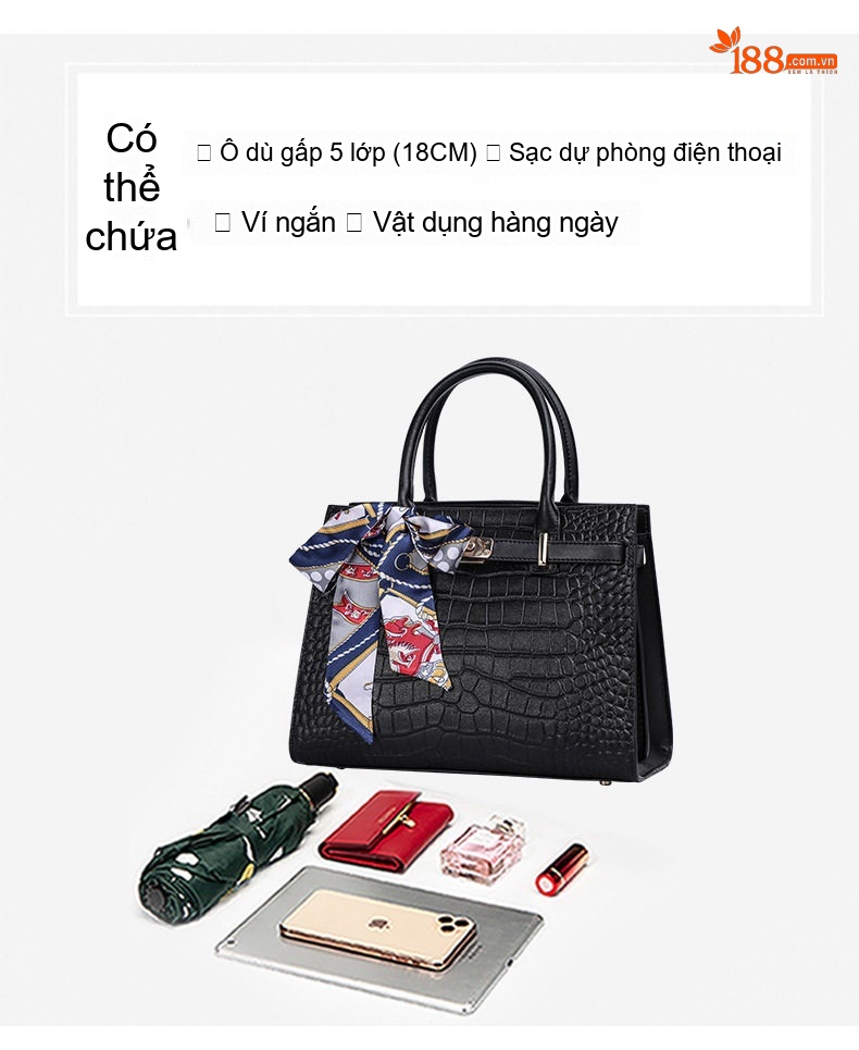 Túi Xách Tay Nữ Da Bò Dáng Vuông Lớn Phong Cách Sang Trọng Màu Đen chi tiết 9