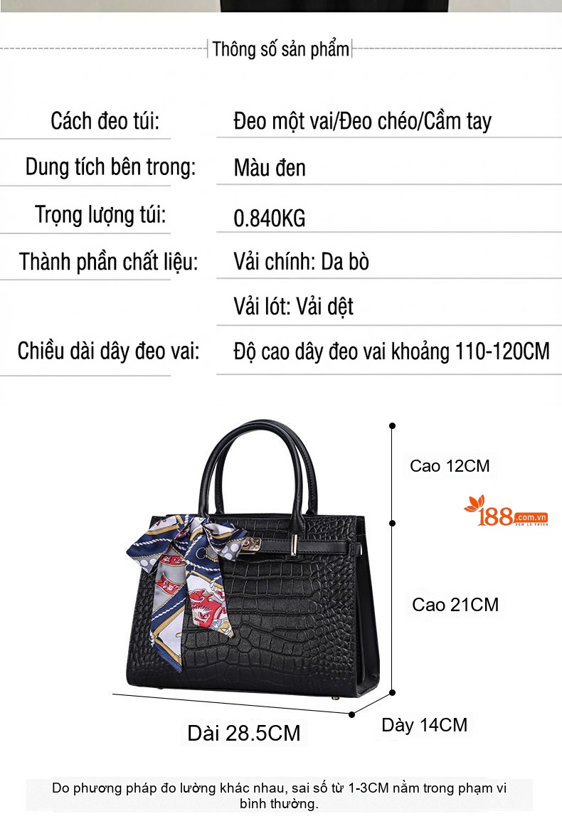 Túi Xách Tay Nữ Da Bò Dáng Vuông Lớn Phong Cách Sang Trọng Màu Đen chi tiết 4