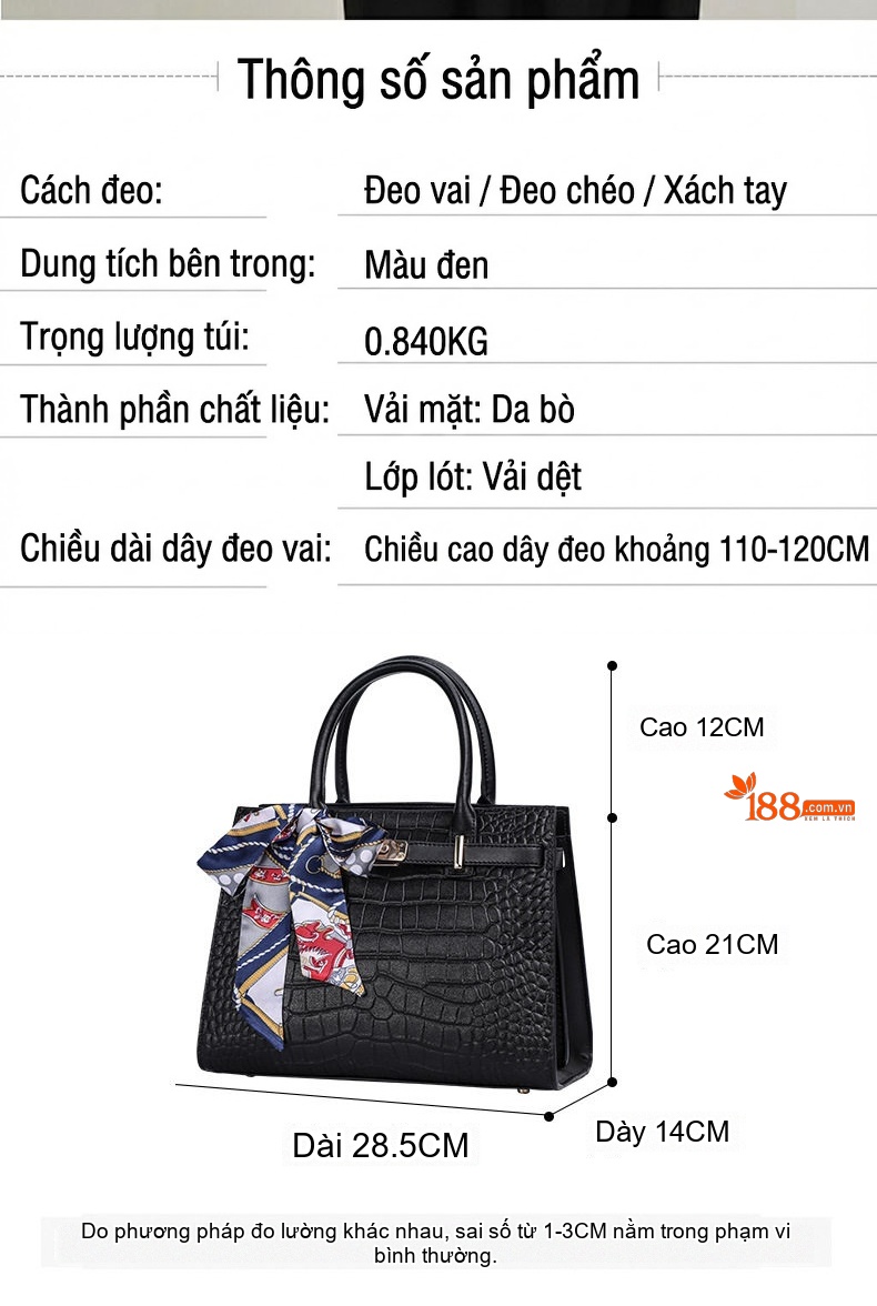 Túi Xách Tay Nữ Da Bò Dáng Vuông Lớn Phong Cách Sang Trọng Màu Đen chi tiết 21
