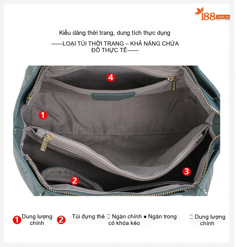 Túi Xách Tay Nữ Da Bò Dập Vân Cá Sấu Công Sở Cao Cấp Màu Xanh chi tiết 7