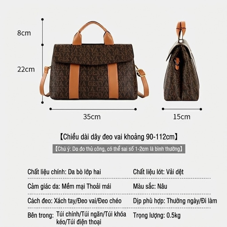 Túi Xách Tay Nữ Da Bò Dập Vân Thời Trang Công Sở Màu Đen, Nâu