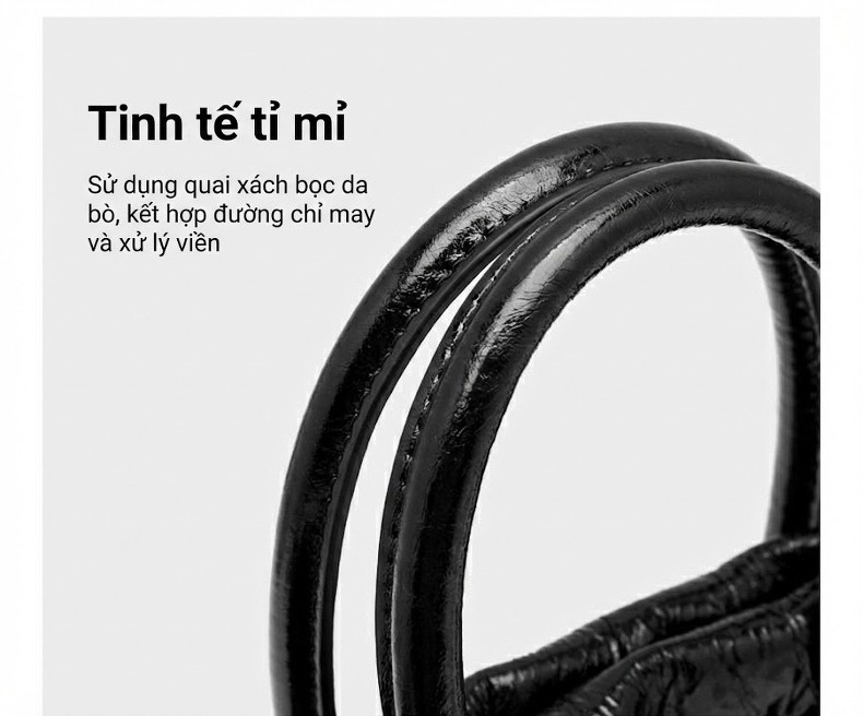 Túi Xách Tay Nữ Da Bò Dây Rút Kiểu Retro Màu Nâu, Đen, Trắng Kem chi tiết 6