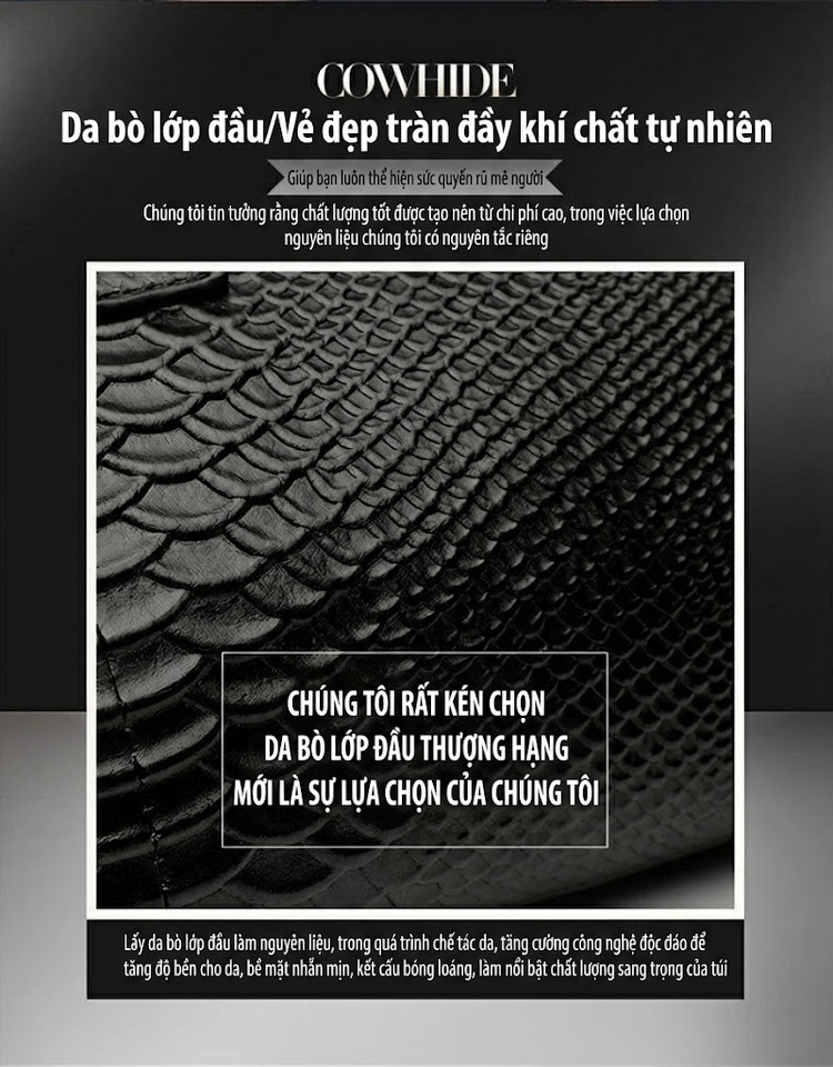 Túi Xách Tay Nữ Da Bò Đeo Chéo Cỡ Lớn Phong Cách Sang Trọng Màu Đen chi tiết 3