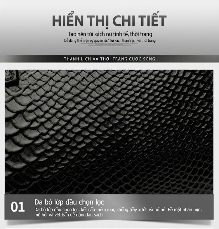 Túi Xách Tay Nữ Da Bò Đeo Chéo Cỡ Lớn Phong Cách Sang Trọng Màu Đen chi tiết 15