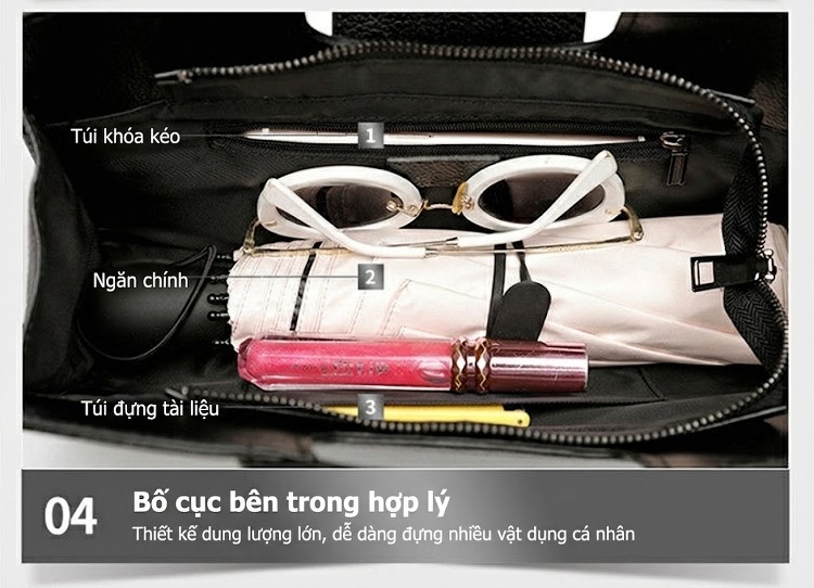 Túi Xách Tay Nữ Da Bò Đeo Chéo Cỡ Lớn Phong Cách Sang Trọng Màu Đen chi tiết 18