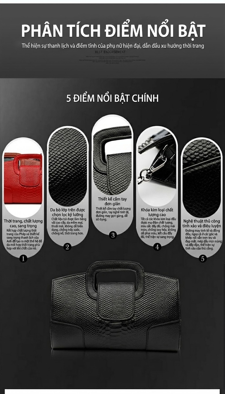 Túi Xách Tay Nữ Da Bò Đeo Chéo Cỡ Lớn Phong Cách Sang Trọng Màu Đen chi tiết 7