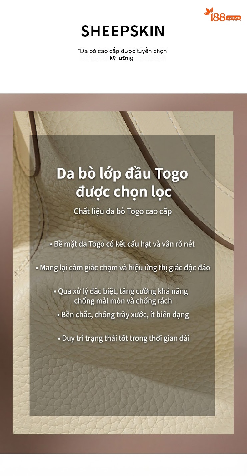 Túi Xách Tay Nữ Da Bò Đeo Chéo Dáng Thùng Màu Trắng Kem, Xanh, Nâu chi tiết 10