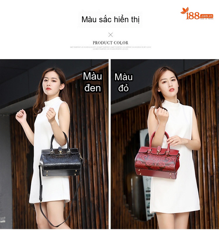 Túi Xách Tay Nữ Da Bò Đeo Chéo Phong Cách Châu Âu Cổ Điển Màu Đen, Đỏ chi tiết 7