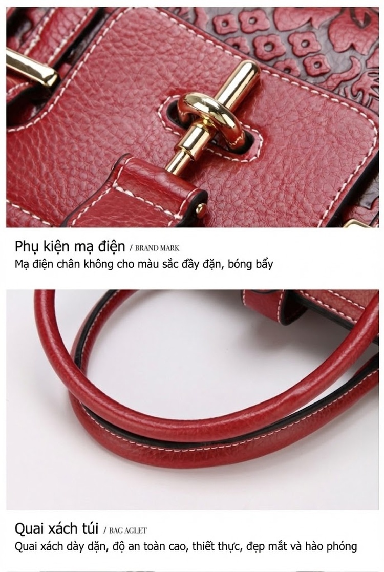 Túi Xách Tay Nữ Da Bò Đeo Chéo Phong Cách Châu Âu Cổ Điển Màu Đen, Đỏ chi tiết 9