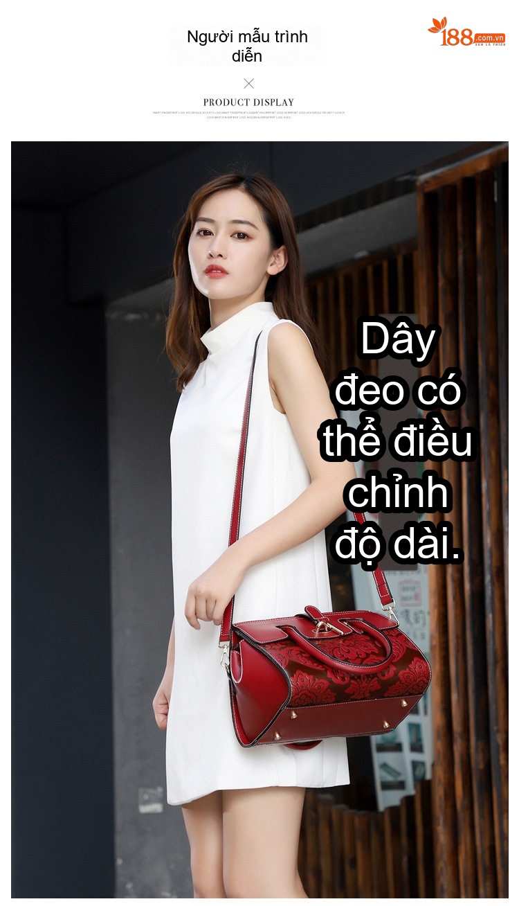 Túi Xách Tay Nữ Da Bò Đeo Chéo Phong Cách Châu Âu Cổ Điển Màu Đen, Đỏ chi tiết 12