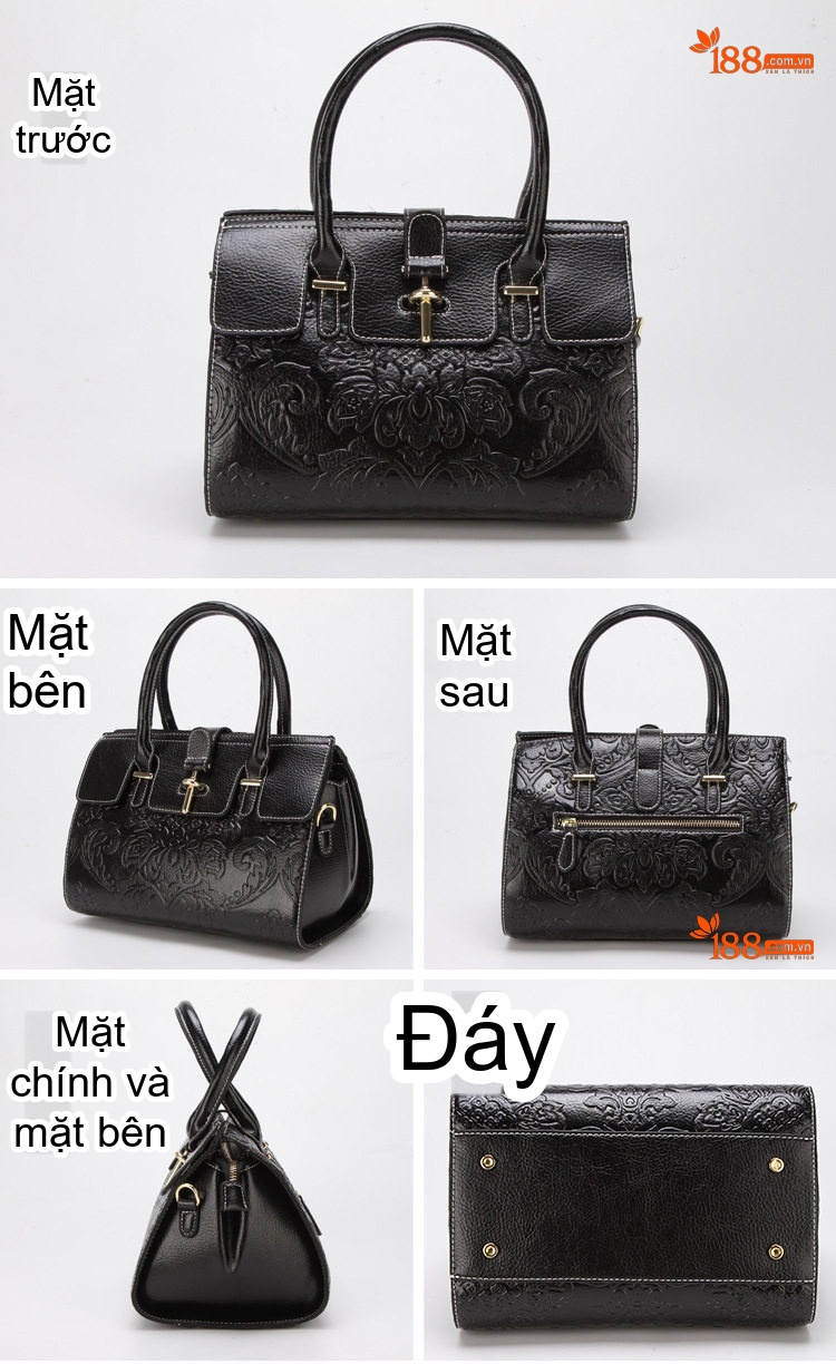 Túi Xách Tay Nữ Da Bò Đeo Chéo Phong Cách Châu Âu Cổ Điển Màu Đen, Đỏ chi tiết 11
