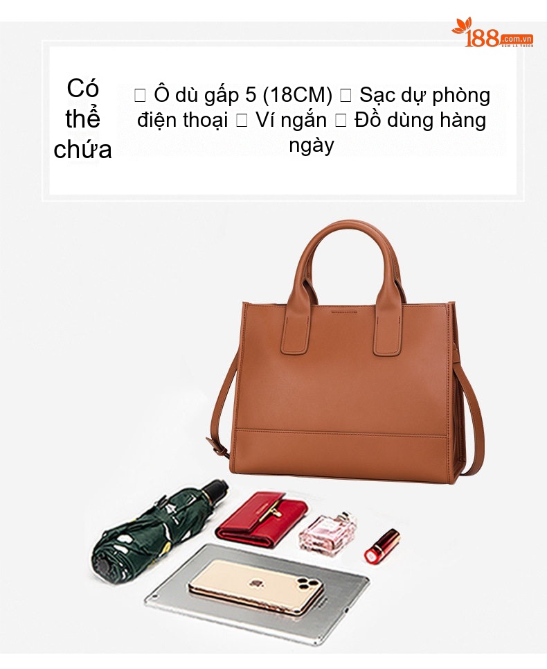 Túi Xách Tay Nữ Da Bò Đeo Chéo Thời Trang Công Sở Dung Tích Lớn Màu Cam chi tiết 9