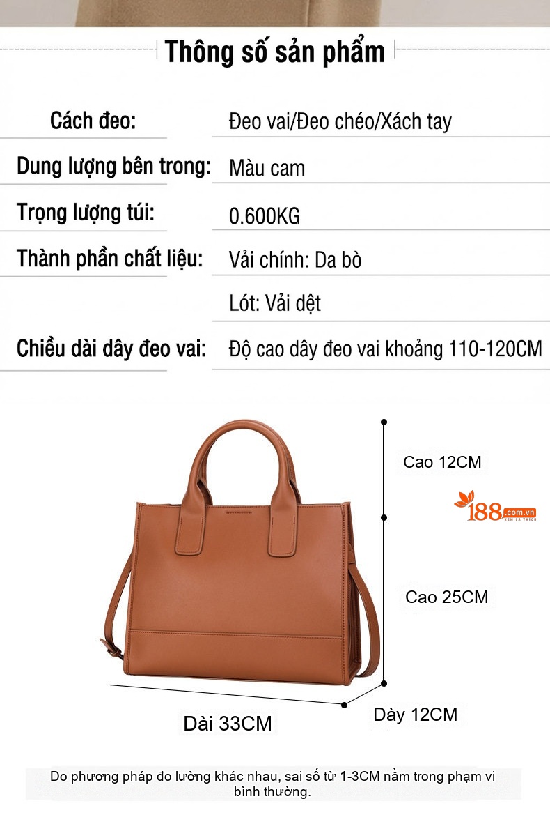 Túi Xách Tay Nữ Da Bò Đeo Chéo Thời Trang Công Sở Dung Tích Lớn Màu Cam chi tiết 21