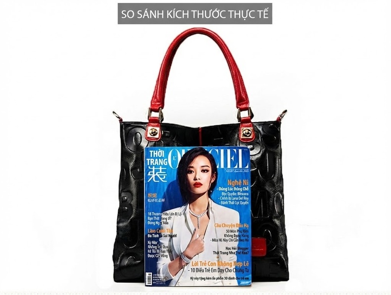 Túi Xách Tay Nữ Da Bò Đeo Vai, Đeo Chéo Thời Trang Màu Đen, Đỏ chi tiết 4