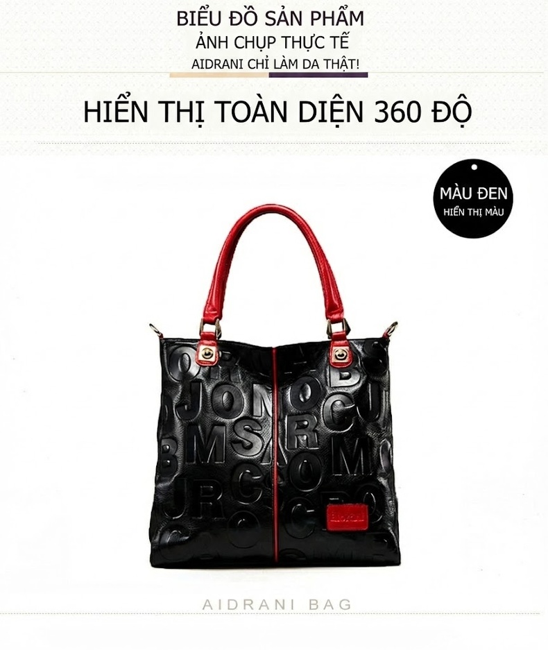 Túi Xách Tay Nữ Da Bò Đeo Vai, Đeo Chéo Thời Trang Màu Đen, Đỏ chi tiết 5