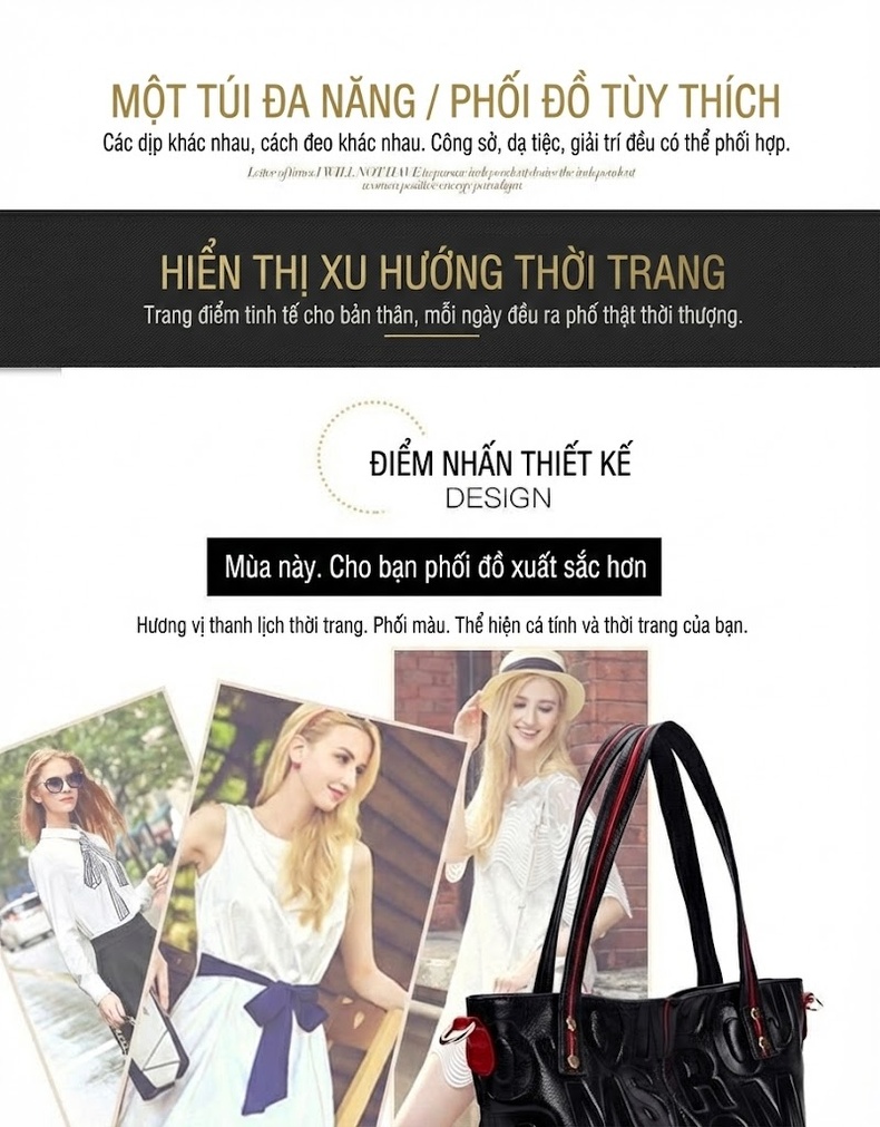 Túi Xách Tay Nữ Da Bò Đeo Vai Đeo Chéo Thời Trang Màu Đen, Trắng chi tiết 4